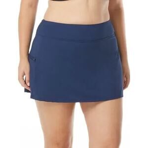 Beach House Swim Skirt Navy Blue Solid Pull On Zipper Pocket Plus Size 22W NWT